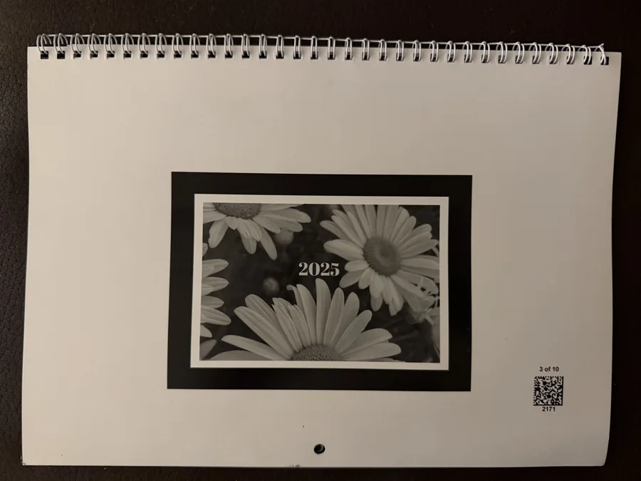 2025 printed calendar: Back cover
